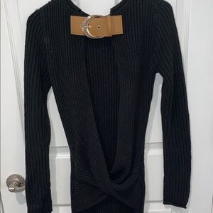 JLUXLABEL Stunning Black Sweater Knit Dress Open Back with Gold Buckle XS